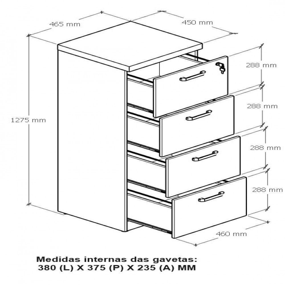 Armário Arquivo Office Com 4 Gavetas Pasta Web Office Nogal-preto - 9