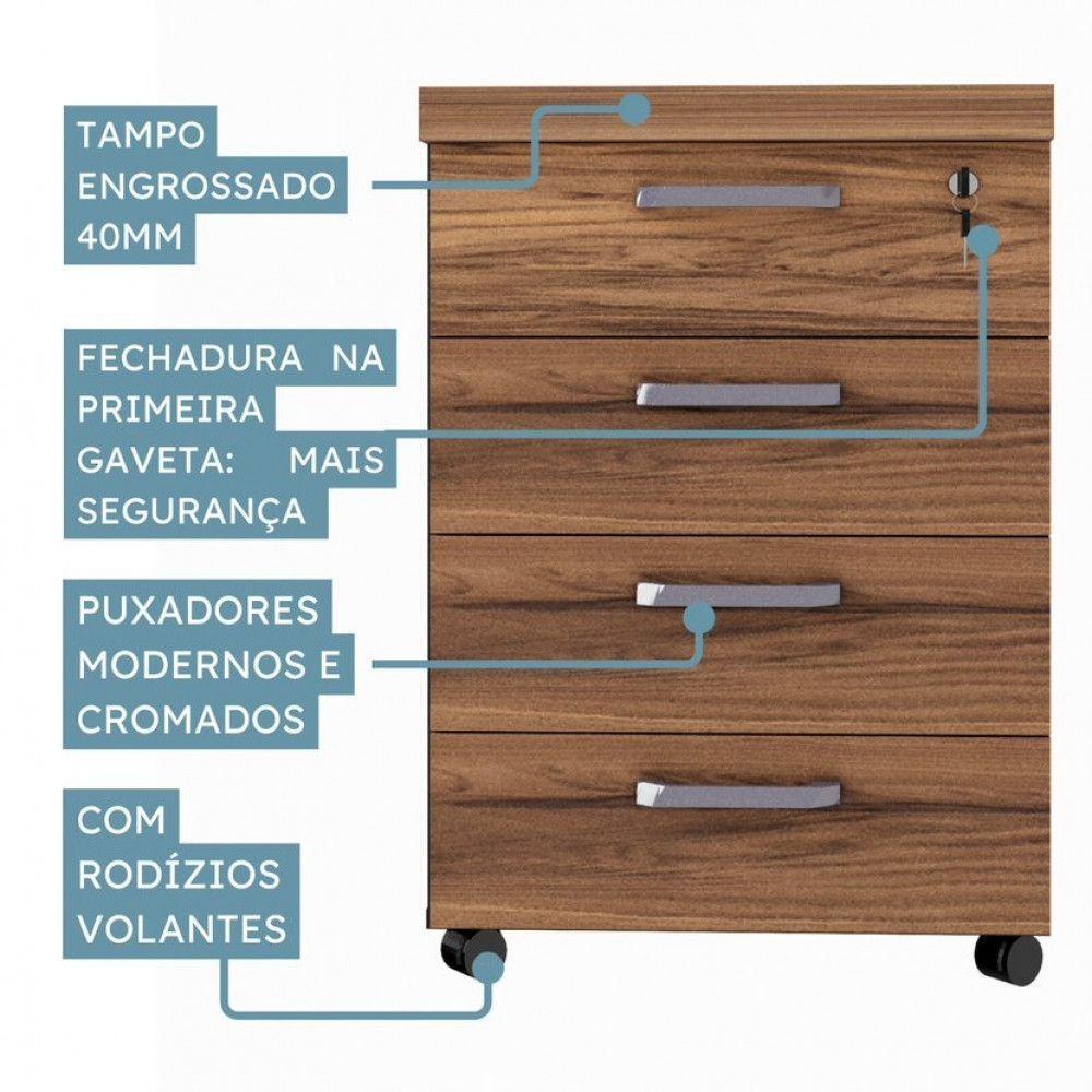 Gaveteiro Móvel Office Com 4 Gavetas Web Office Nogal-preto - 7