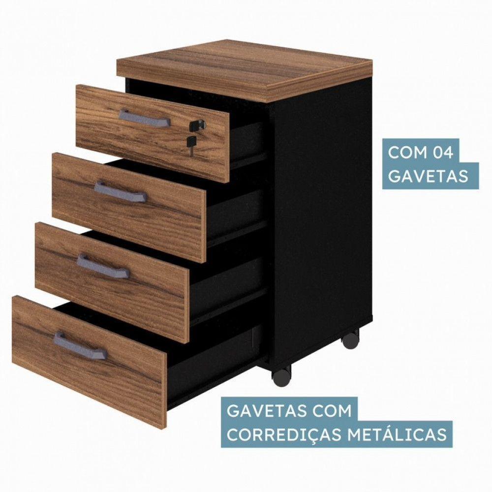 Gaveteiro Móvel Office Com 4 Gavetas Web Office Nogal-preto - 8