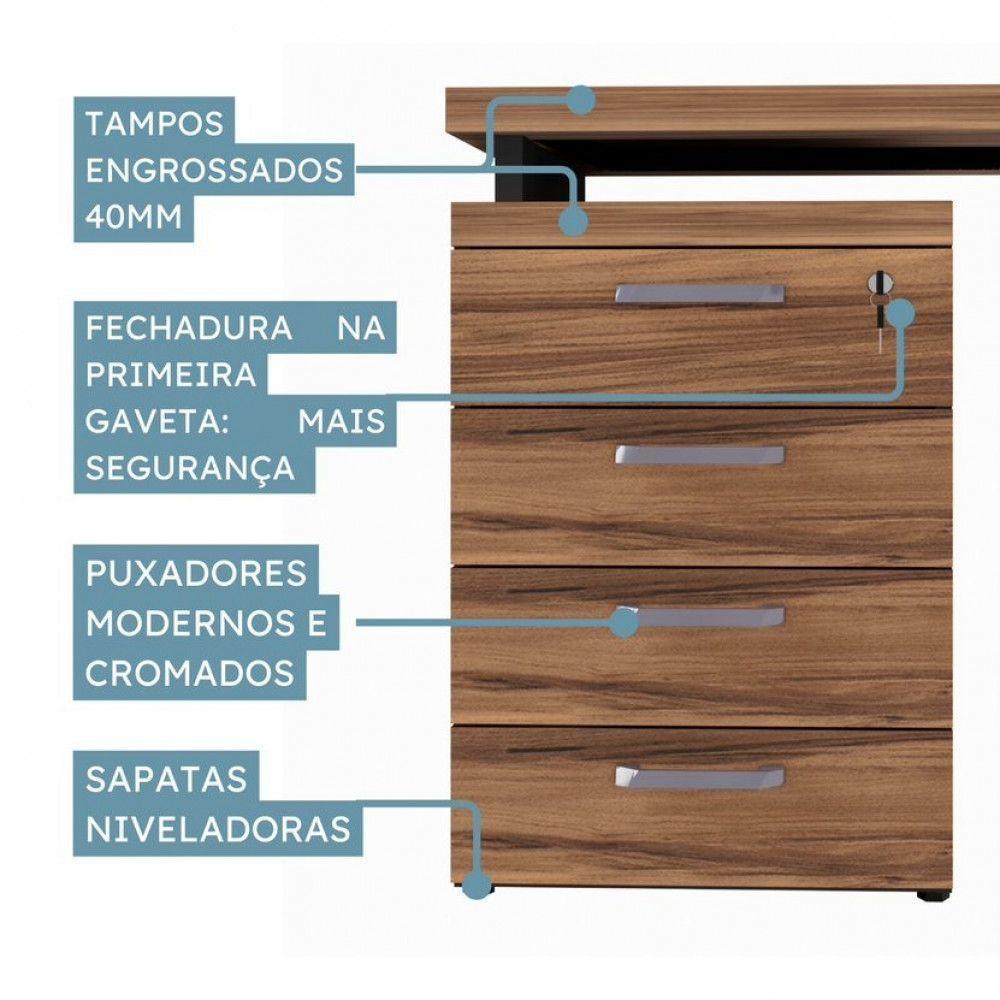 Gaveteiro Lateral Office Com Extensão 4 Gavetas Web Office Nogal-preto - 4