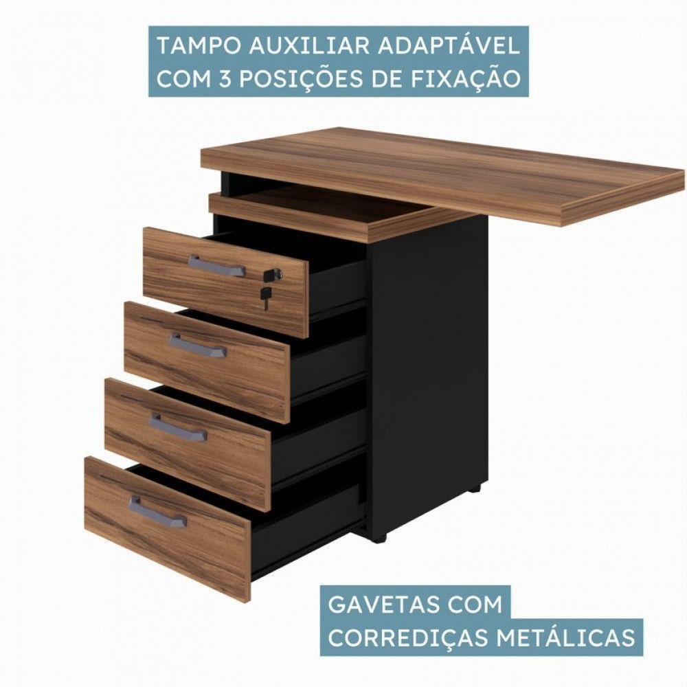 Gaveteiro Lateral Office Com Extensão 4 Gavetas Web Office Nogal-preto - 5
