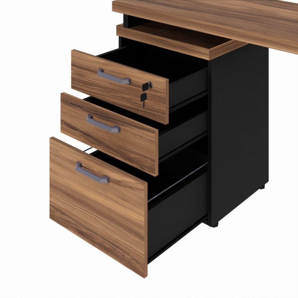 Gaveteiro Lateral Office Com Extensão 2 Gavetas E 1 Pasta Nogal-preto - 3