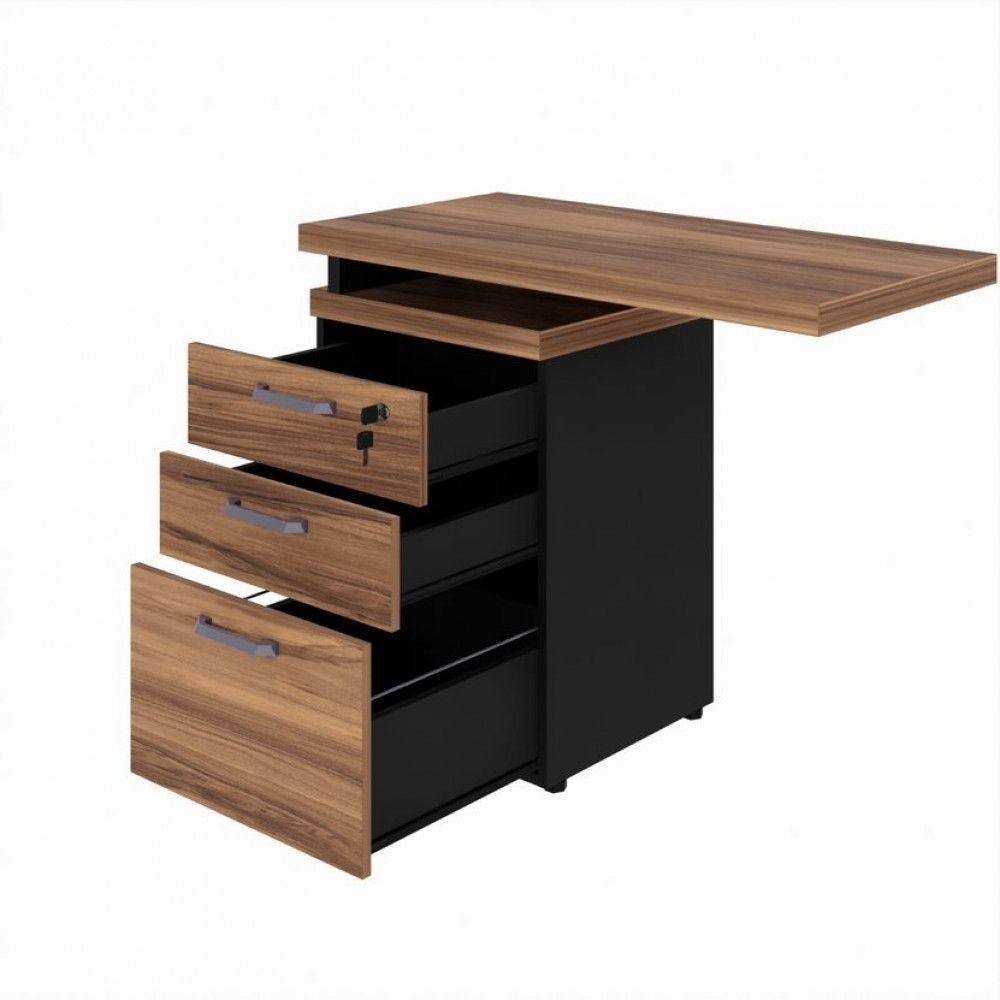 Gaveteiro Lateral Office Com Extensão 2 Gavetas E 1 Pasta Nogal-preto - 4