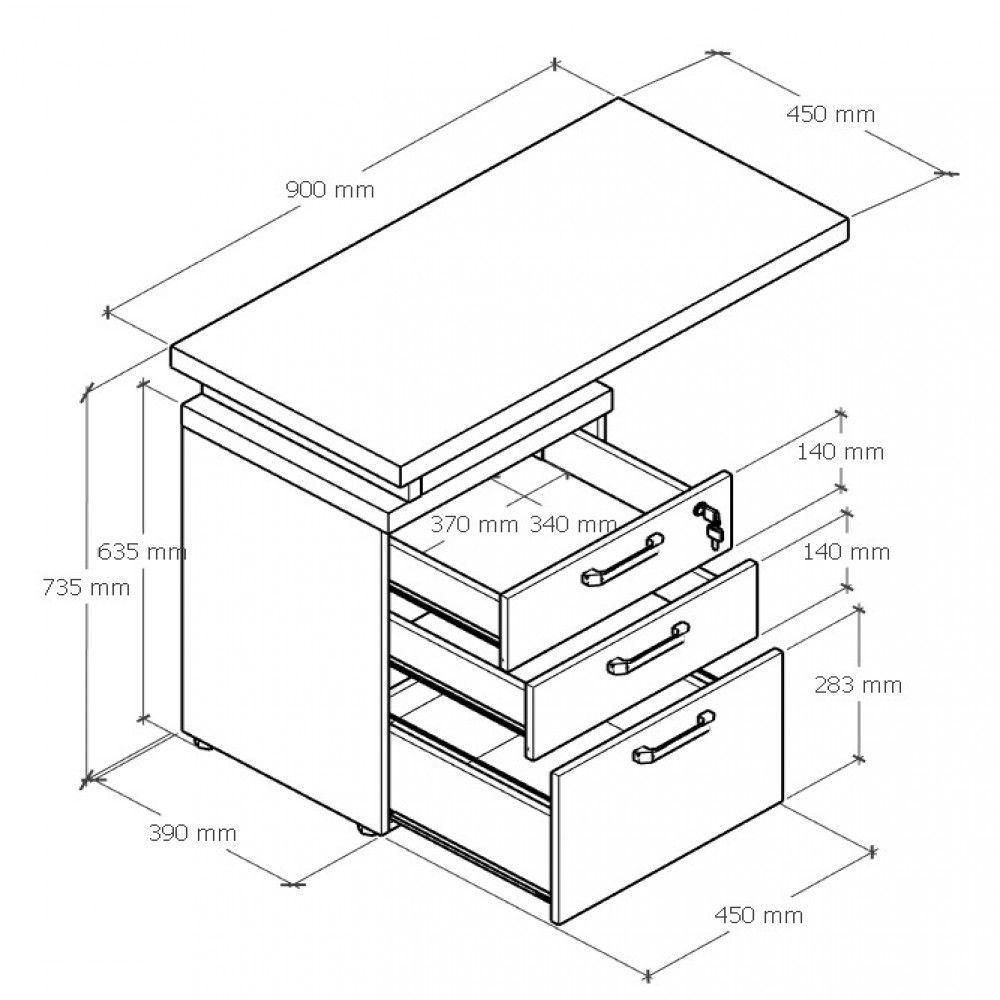 Gaveteiro Lateral Office Com Extensão 2 Gavetas E 1 Pasta Nogal-preto - 7