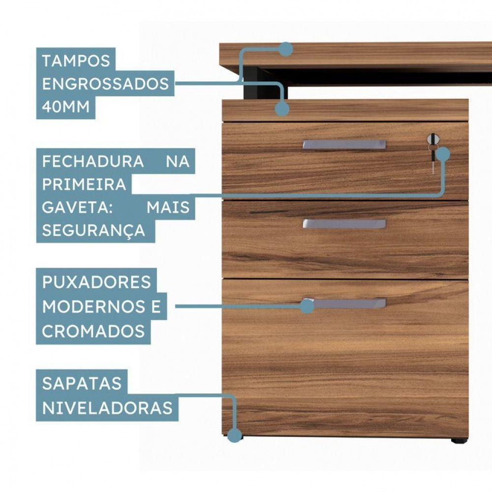 Gaveteiro Lateral Office Com Extensão 2 Gavetas E 1 Pasta Nogal-preto - 8