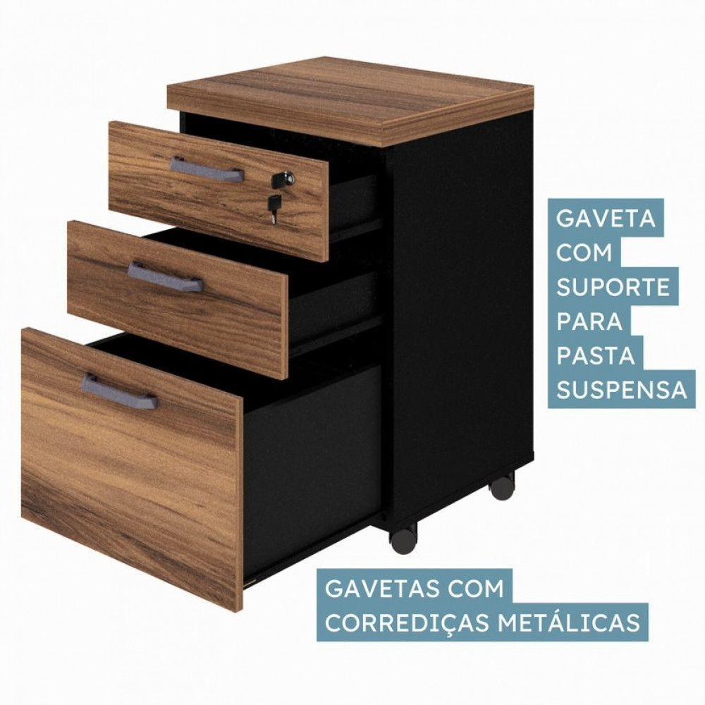 Gaveteiro Móvel Office Com 2 Gavetas E 1 Pasta Web Office Nogal-preto - 6