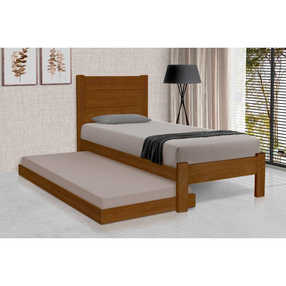 Cama Solteiro Com Auxiliar Madeira Lara - Castanho - Marrom - 1