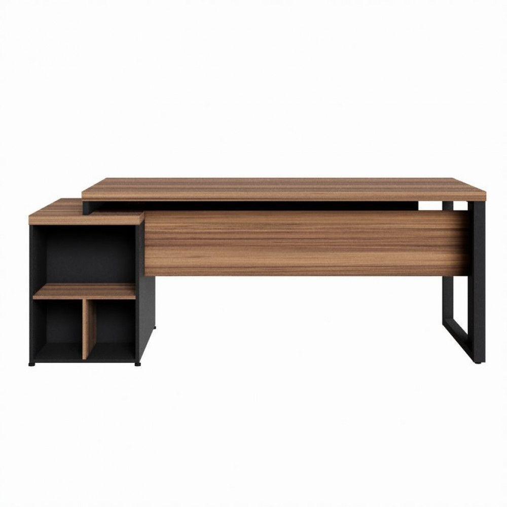 Mesa Diretor Office 170-192cm Com Gaveteiro Pé Quadro Nogal-preto - 1