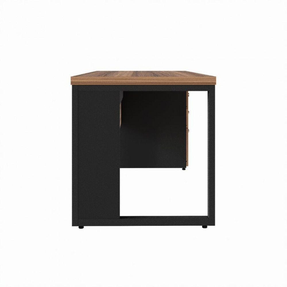 Mesa Diretor Office 170-192cm Com Gaveteiro Pé Quadro Nogal-preto - 3