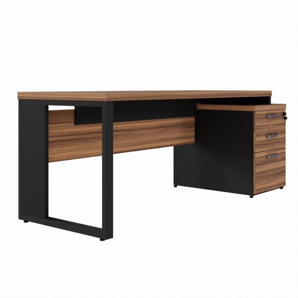 Mesa Diretor Office 170-192cm Com Gaveteiro Pé Quadro Nogal-preto - 4