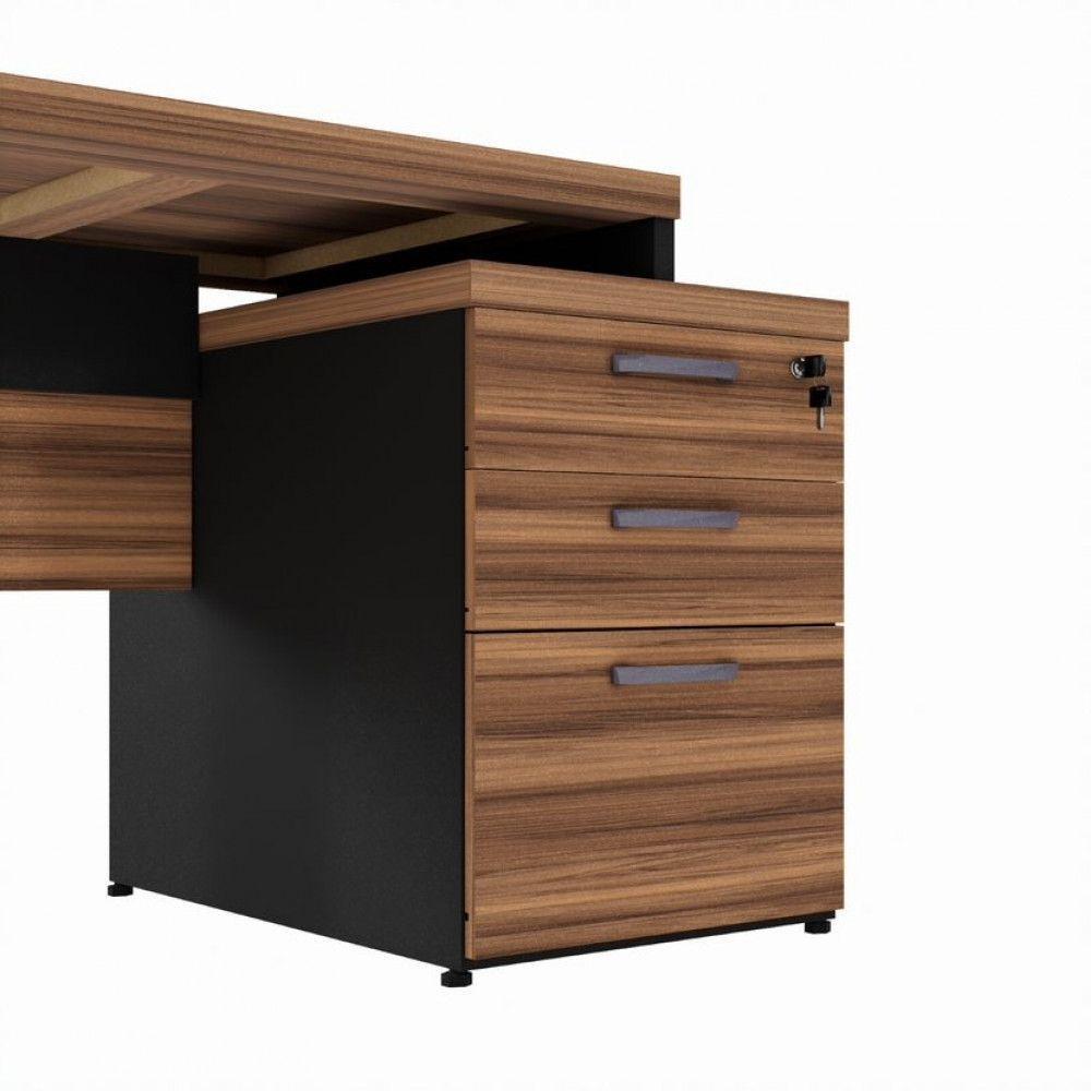Mesa Diretor Office 170-192cm Com Gaveteiro Pé Quadro Nogal-preto - 6