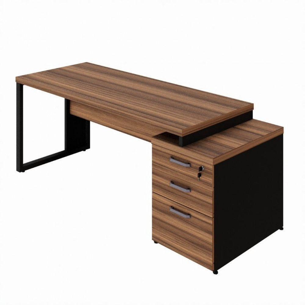 Mesa Diretor Office 170-192cm Com Gaveteiro Pé Quadro Nogal-preto - 7