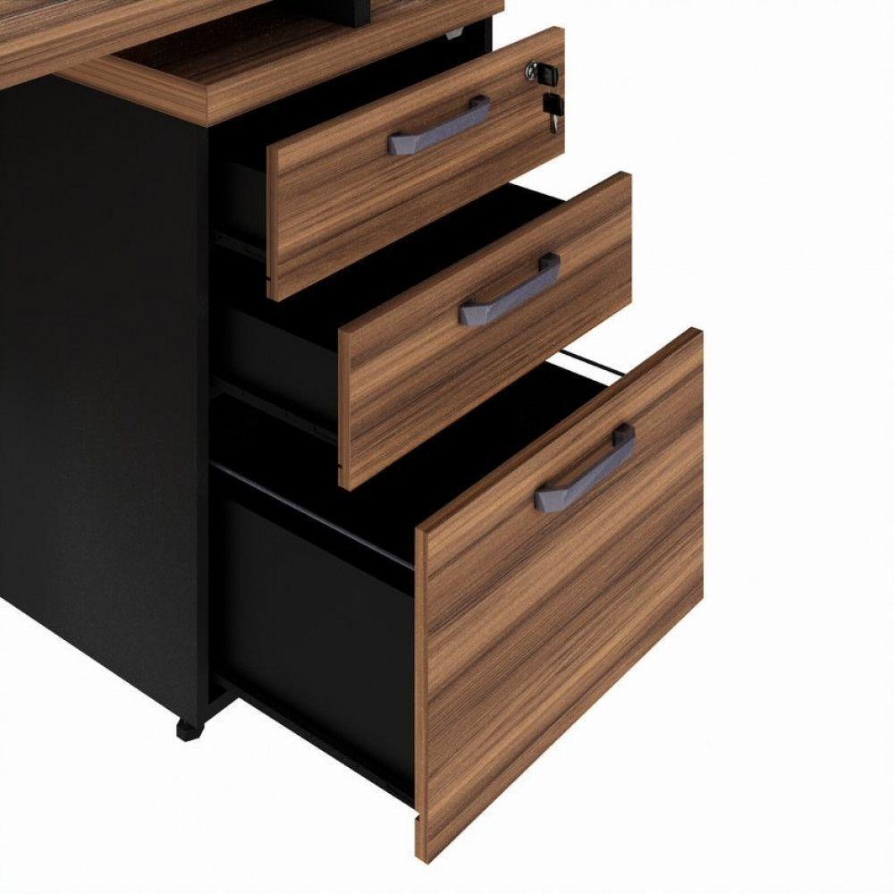 Mesa Diretor Office 170-192cm Com Gaveteiro Pé Quadro Nogal-preto - 8