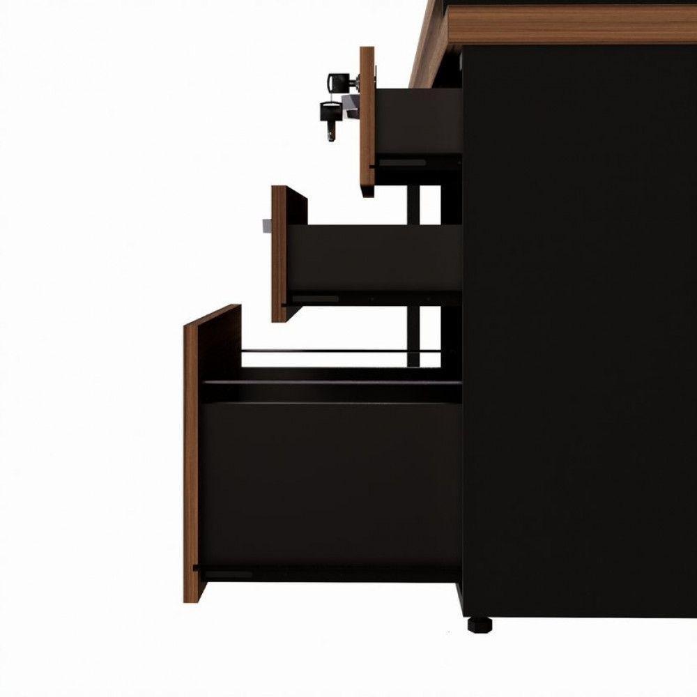 Mesa Diretor Office 170-192cm Com Gaveteiro Pé Quadro Nogal-preto - 9