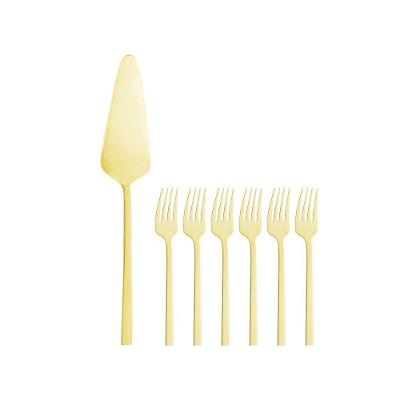 Conjunto Sobremesa 7 Peças Para Bolo Dourado Aço Inox