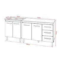 Balcão Para Cooktop 5 Bocas Fran E Armário Bruna 118 Cm Cozinha Gabinete Off White Com Tampo Tampão - 6