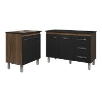 Balcão Para Cooktop 4 Bocas Fran E Armário Bruna 118 Cm Cozinha Gabinete Preto Com Tampo Tampão Preto - 1