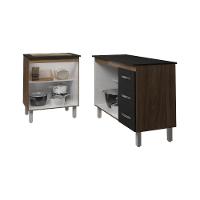 Balcão Para Cooktop 4 Bocas Fran E Armário Bruna 118 Cm Cozinha Gabinete Preto Com Tampo Tampão Preto - 5