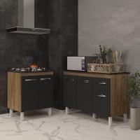 Balcão Para Cooktop 4 Bocas Fran E Armário Aline 118 Cm Cozinha Gabinete Preto Com Tampo Tampão Preto - 3