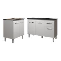 Balcão Para Cooktop 5 Bocas Fran Branco E Armário Aline 118 Cm Cozinha Gabinete Branco Com Tampo Tampão Preto - 1