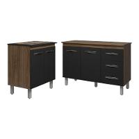 Balcão Para Cooktop 4 Bocas Fran E Armário Bruna 118 Cm Cozinha Gabinete Preto Com Tampo Tampão - 1