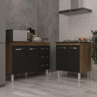 Balcão Para Cooktop 4 Bocas Fran E Armário Bruna 118 Cm Cozinha Gabinete Preto Com Tampo Tampão - 3