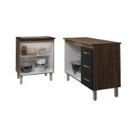 Balcão Para Cooktop 4 Bocas Fran E Armário Bruna 118 Cm Cozinha Gabinete Preto Com Tampo Tampão - 6