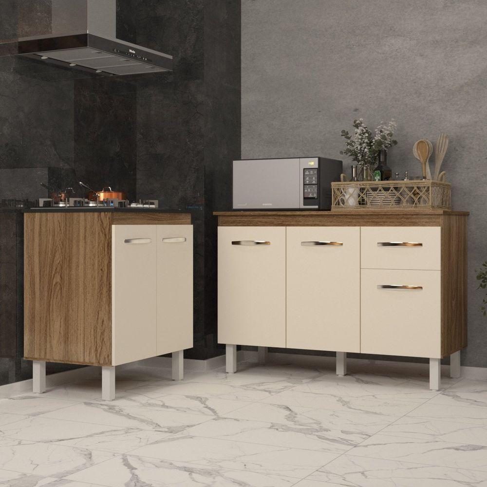 Balcão Para Cooktop 4 Bocas Fran E Armário Aline 118 Cm Cozinha Gabinete Off White Com Tampo Tampão - 3