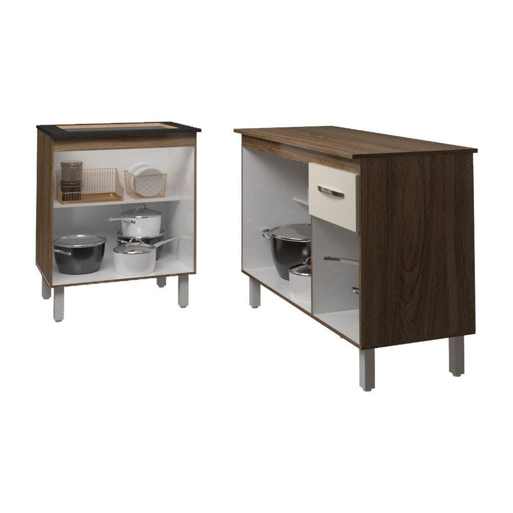 Balcão Para Cooktop 4 Bocas Fran E Armário Aline 118 Cm Cozinha Gabinete Off White Com Tampo Tampão - 4