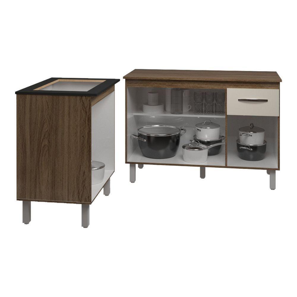 Balcão Para Cooktop 4 Bocas Fran E Armário Aline 118 Cm Cozinha Gabinete Off White Com Tampo Tampão - 5