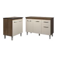 Balcão Para Cooktop 4 Bocas Fran E Armário Aline 118 Cm Cozinha Gabinete Off White Com Tampo Tampão - 1