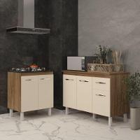 Balcão Para Cooktop 4 Bocas Fran E Armário Aline 118 Cm Cozinha Gabinete Off White Com Tampo Tampão - 2