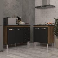 Balcão Para Cooktop 5 Bocas Fran E Armário Bruna 118 Cm Cozinha Gabinete Preto Com Tampo Tampão Preto - 2