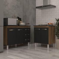 Balcão Para Cooktop 5 Bocas Fran E Armário Bruna 118 Cm Cozinha Gabinete Preto Com Tampo Tampão Preto - 3