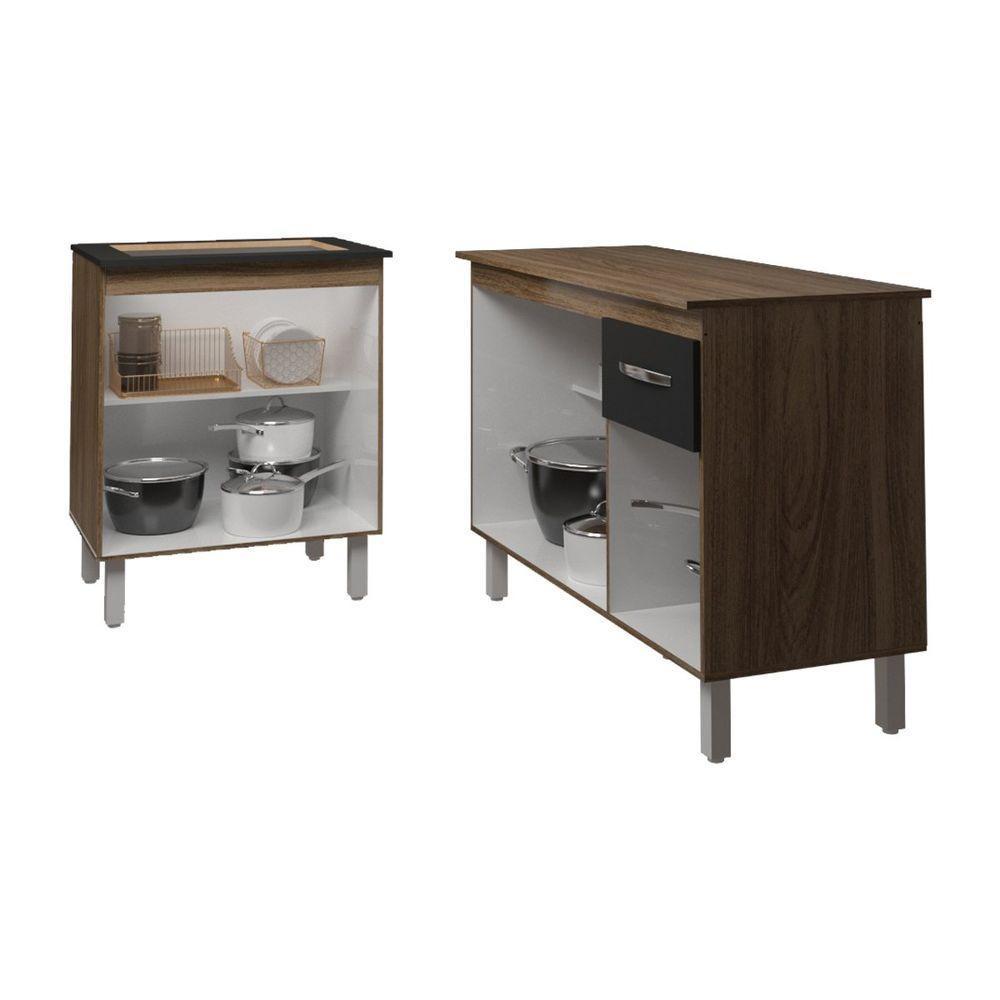 Balcão Para Cooktop 4 Bocas Fran E Armário Aline 118 Cm Cozinha Gabinete Preto Com Tampo Tampão - 5