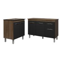 Balcão Para Cooktop 4 Bocas Fran E Armário Aline 118 Cm Cozinha Gabinete Preto Com Tampo Tampão - 1