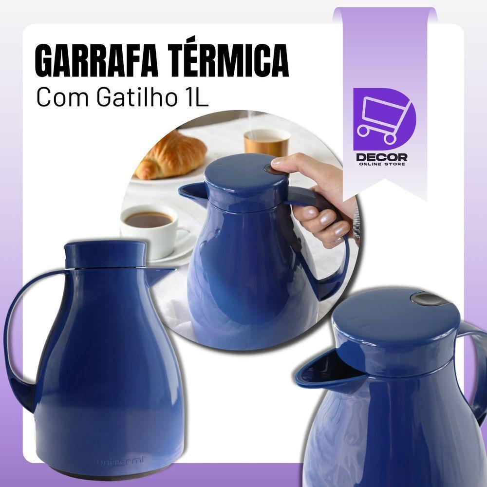 Garrafa Térmica Bule Com Gatilho 1 Litro Café - Azul - 2