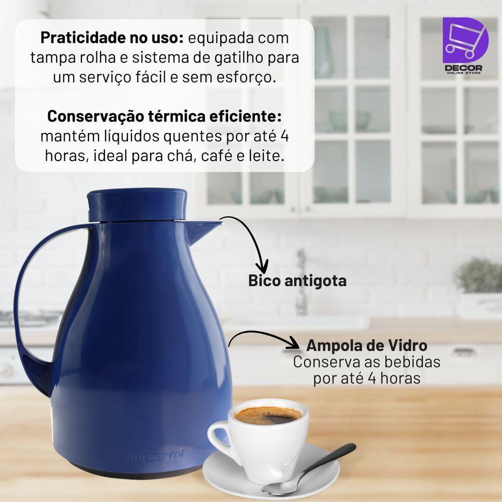 Garrafa Térmica Bule Com Gatilho 1 Litro Café - Azul - 4