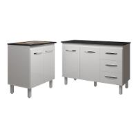 Balcão Para Cooktop 4 Bocas Fran Branco E Armário Bruna 118 Cm Cozinha Gabinete Branco Com Tampo Tampão Preto - 1