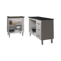 Balcão Para Cooktop 4 Bocas Fran Branco E Armário Bruna 118 Cm Cozinha Gabinete Branco Com Tampo Tampão Preto - 5