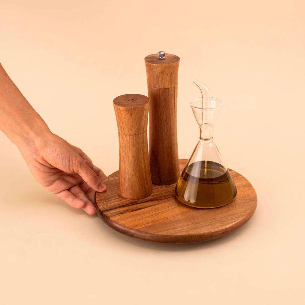 Tábua Com Base Giratória Em Madeira Acácia 25cm - 3