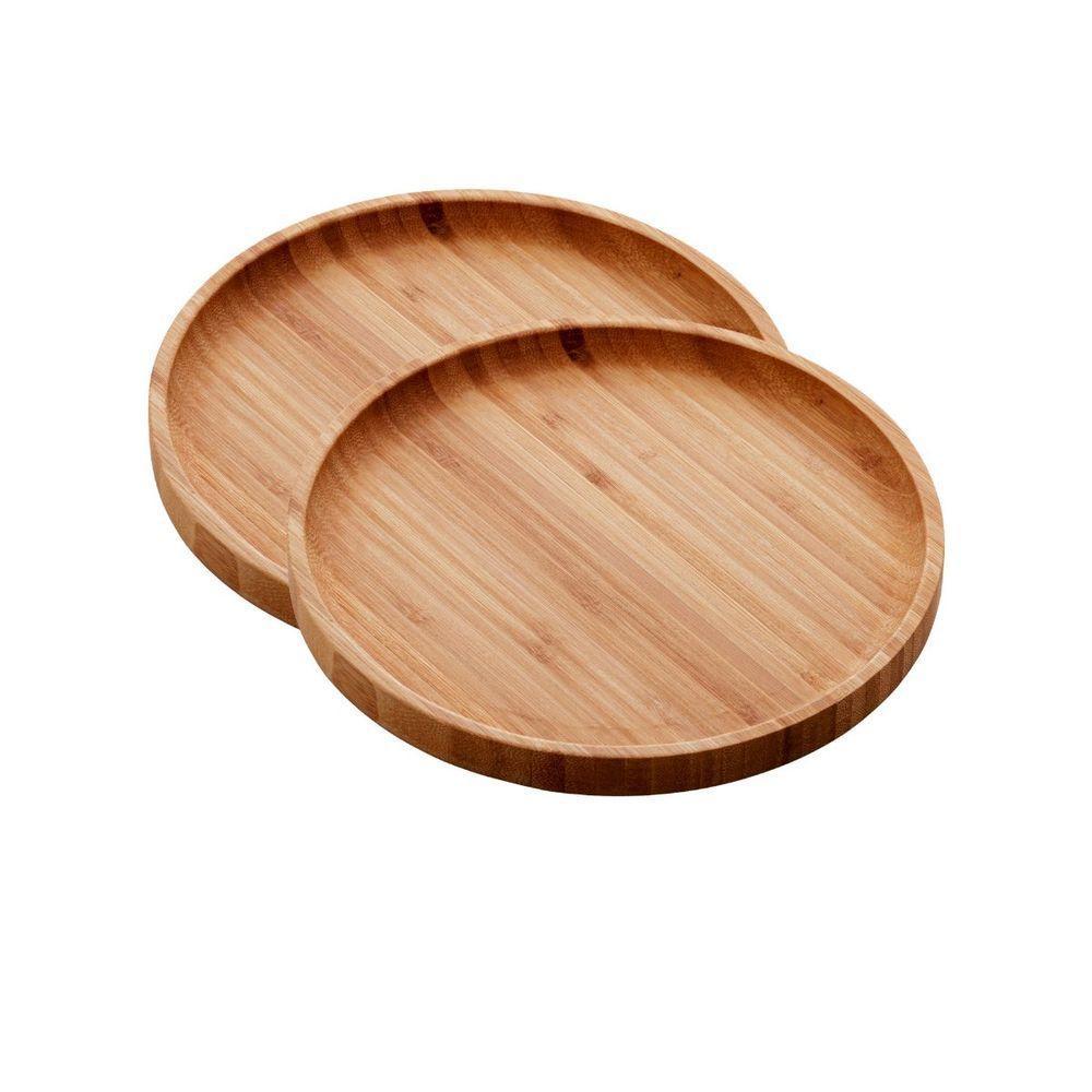 Kit Com 2 Bandejas De Bambu Redonda Petisqueira Decorar 20cm - 1