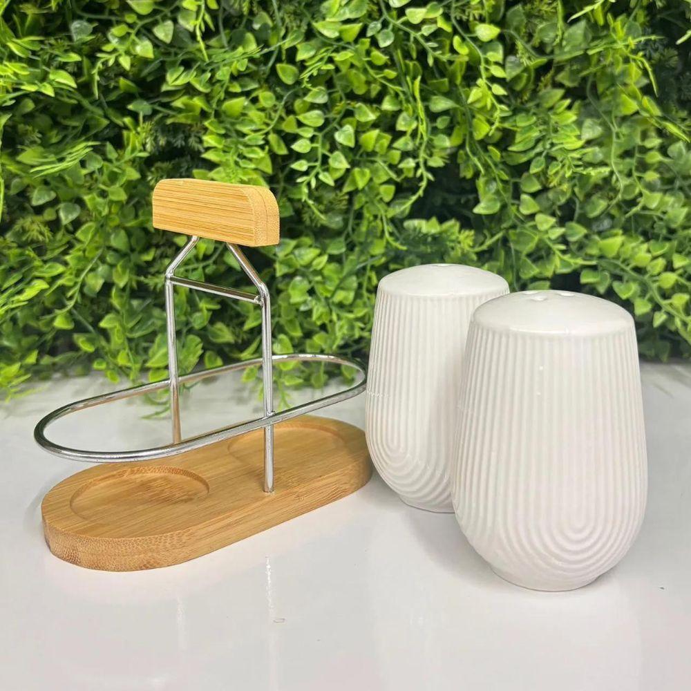 Saleiro E Pimenteiro Com Suporte Em Cerâmica Oásis 90ml Haüskraft - 2