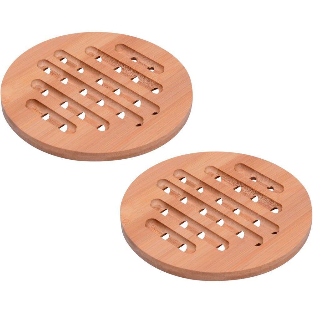 Kit Com 2 Descanso Apoio De Panela Redondo Em Bambu 15cm - 1