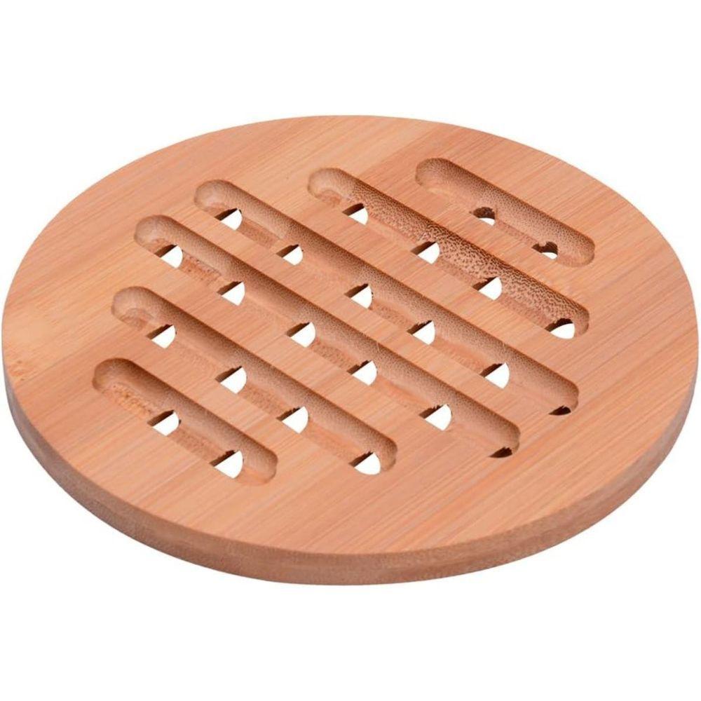 Kit Com 2 Descanso Apoio De Panela Redondo Em Bambu 15cm - 2