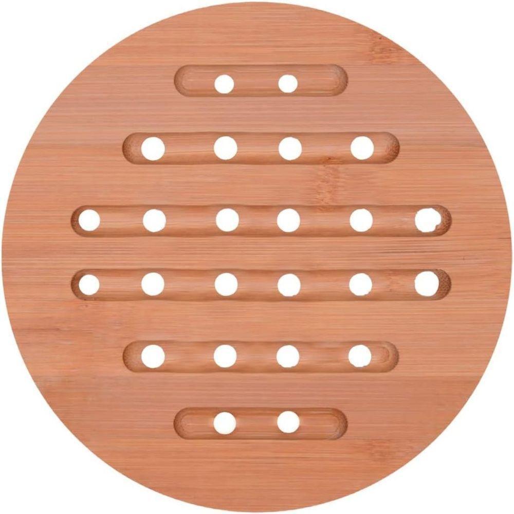 Kit Com 2 Descanso Apoio De Panela Redondo Em Bambu 15cm - 4