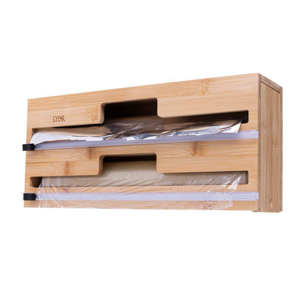 Suporte Parede Para Papel Alumínio E Plástico Filme Em Bambu - 3