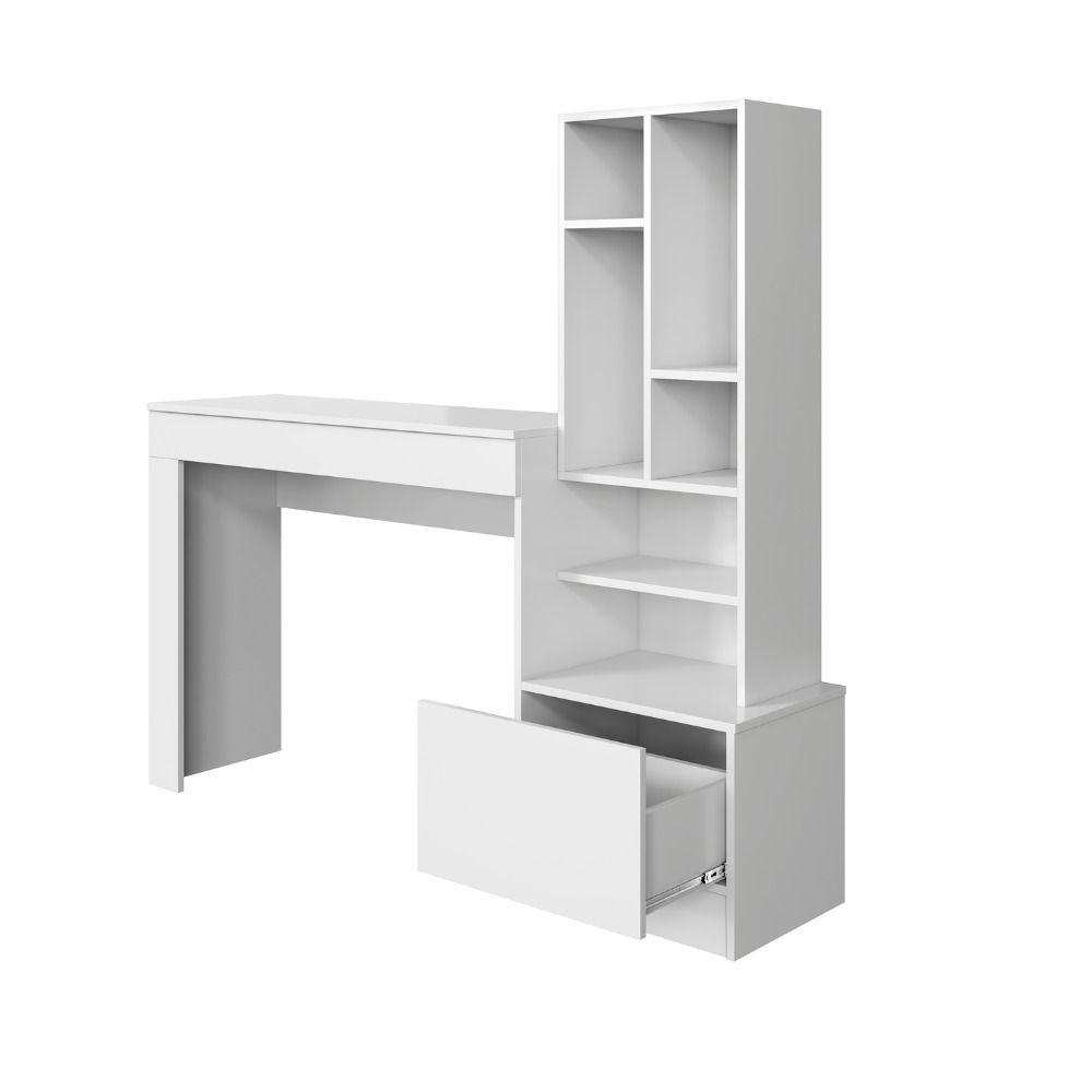 Escrivaninha Office Com Estante Biblioteca Lion Branco Fosco - Mabe Magazine - 2