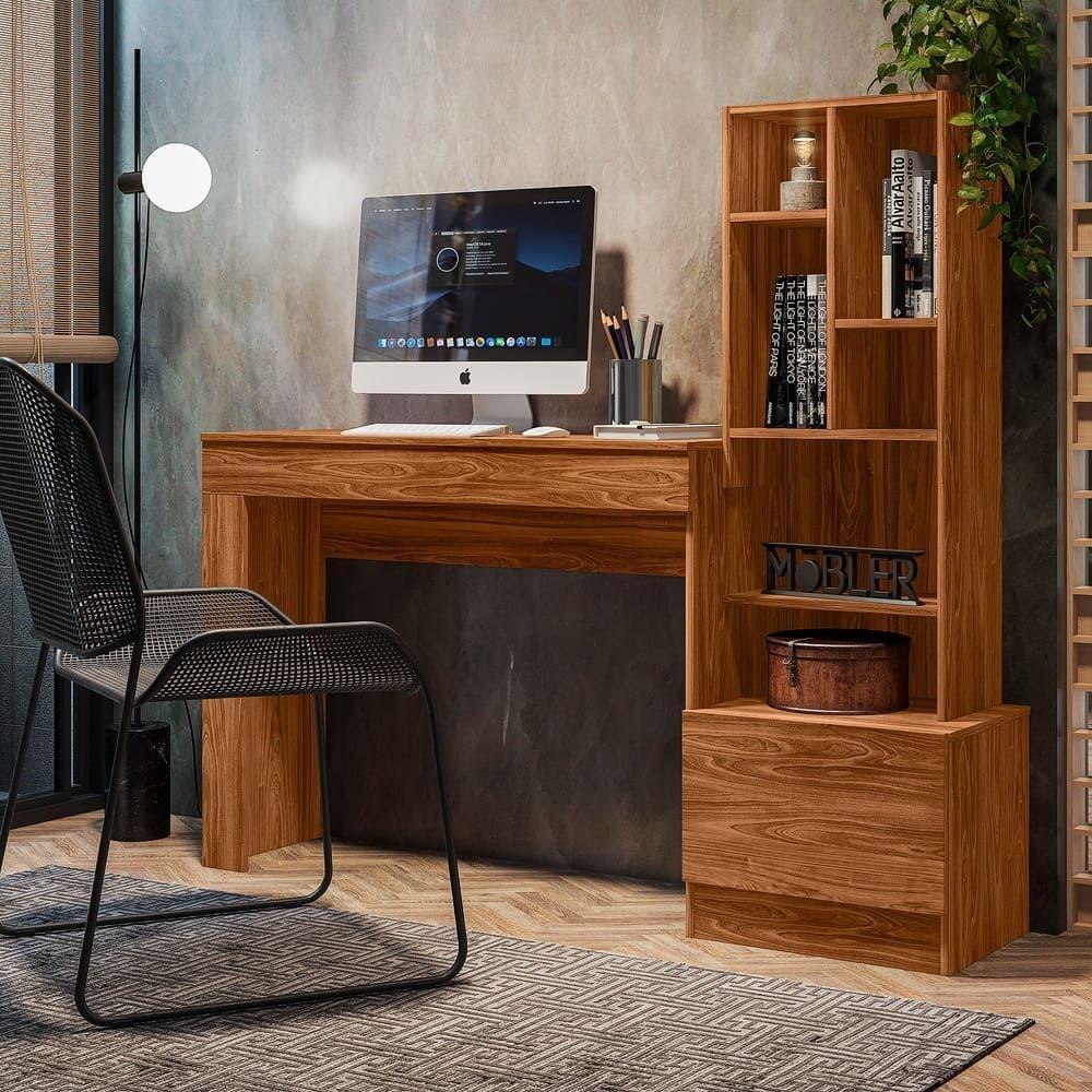 Escrivaninha Office Com Estante Biblioteca Lion Cinamomo Mel - Mabe Magazine - 1