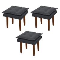 Kit 03 Puff Maria Para Sala De Tv E Estar Quarto Confortável Suede Cinza Mabe Magazine - 1